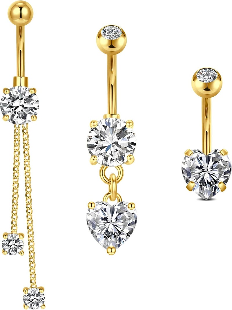 QWALIT Belly Button Rings 14G Surgical Steel Belly Rings CZ Opal Navel Piercing Jewelry for Women Girls 3/8" 10mm Silver Rose Gold - Image 1